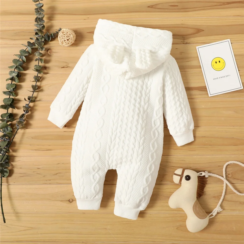 0-18 Monate Neugeborenes Baby, Jungen- und Mädchen-Body, einfarbiger Kapuzenpullover, langärmeliger Strampler, Herbst- und Winter-Overall, warme Kleidung für Babys. – Detail 11