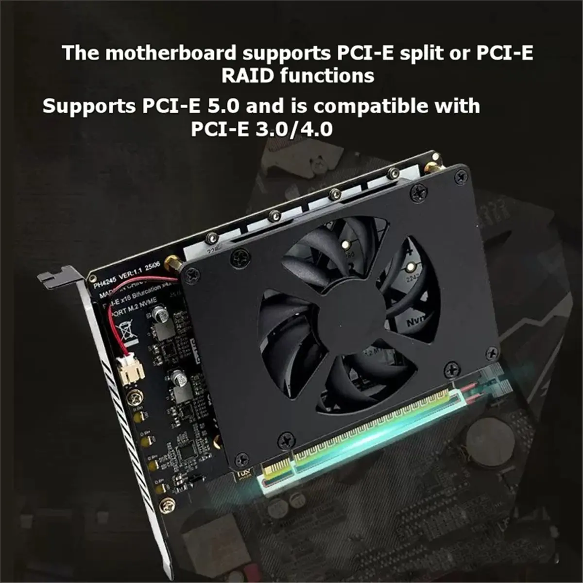 DT81 M.2 to PCI-E 4-Disk NVME Expansion Card PCIE X16 NVME M.2 M Key SSD RAID Adapter Card Support 2230 2242 2260 2280