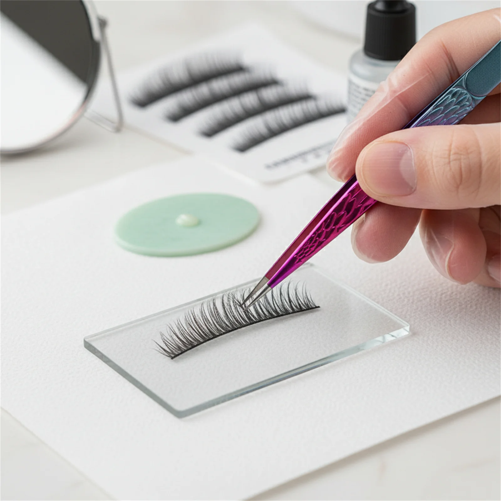 Pinça de cílios de alta precisão, aço inoxidável, cabeça reta, ponta curvada, extensão de cílios, ferramentas de maquiagem de beleza feminina