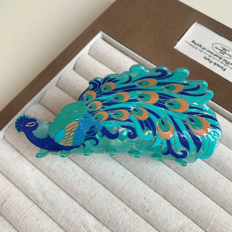 مشبك شعر أنيق على شكل طاووس، مشبك كعكة القرش الخلفي المألوف، مشبك ذيل مضاد للانزلاق، إكسسوارات شعر شعبية #1