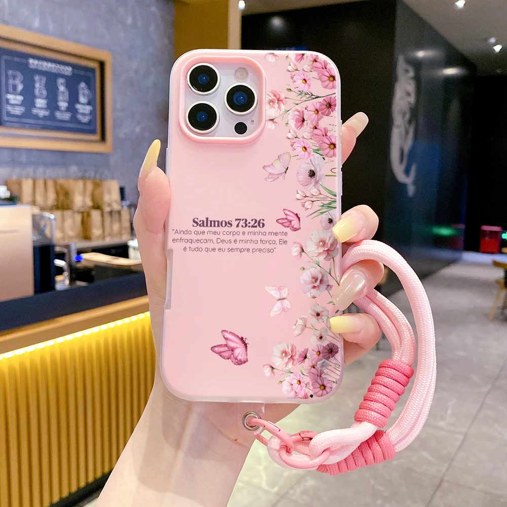 2 in1 Lanyard Jelly Phone Case Pink Flower Butterfly For Samsung Galaxy S25 S23 S24 FE S26 Ultra A57 A56 A54 A55 A17 A07 Cover view 4