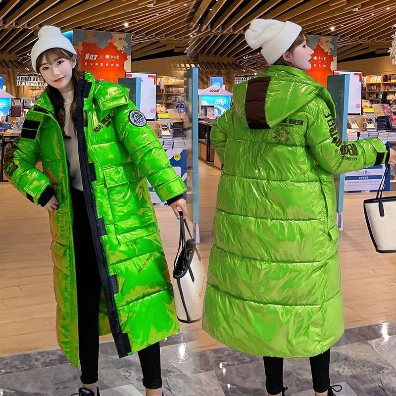 winter clothes jackets Glossy down cotton clothes new women's medium and long styles over the knee loose and enlarged thickened
