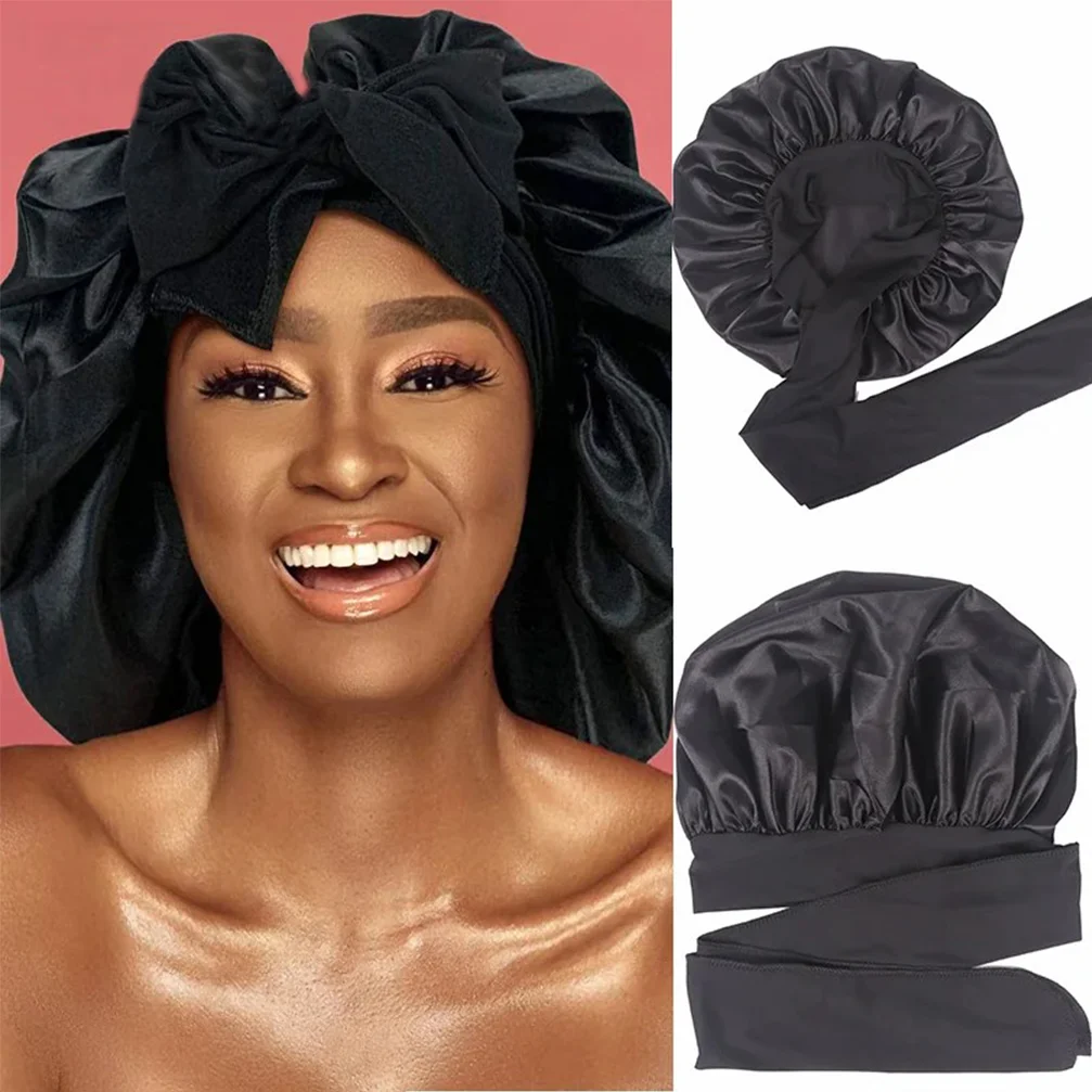 

17 Color Available Silk Bonnet For Curly Hair Large Satin Bonnet With Tie Band Jumbo Braids Bonnet For Women Sleeping Cap