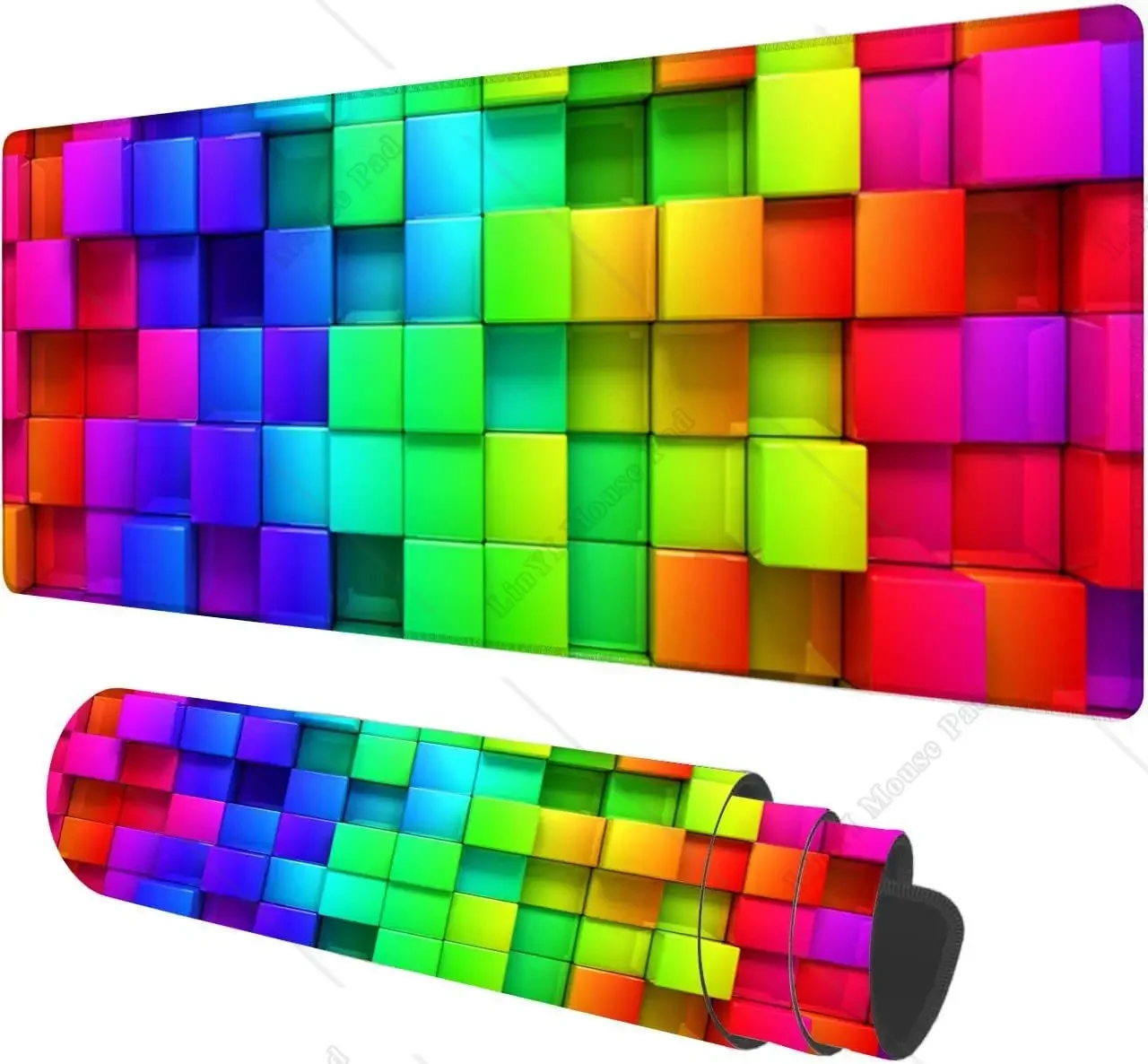 Colorful Rendering Cubes Large XL Gaming Mouse Mat with Stitched Edges and Non-Slip Base for Home Office Work 31.5 X 11.8 Inch