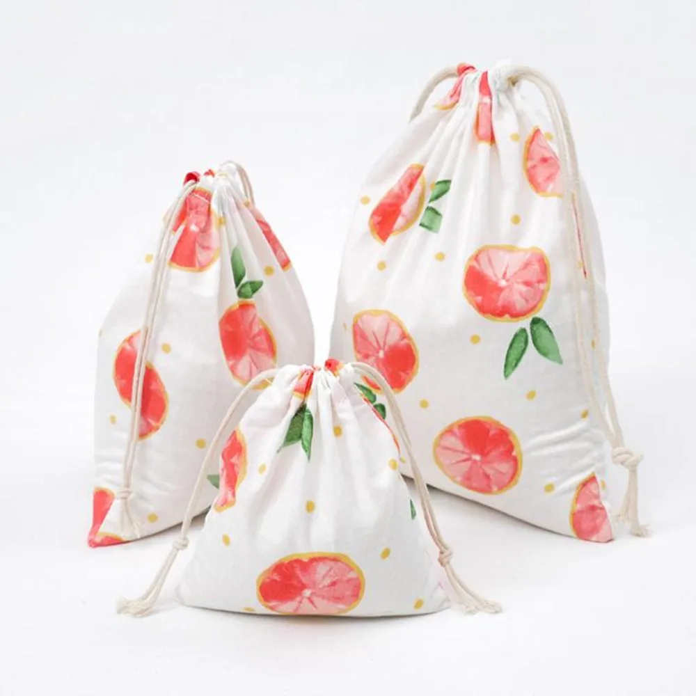 Christmas Gift Bag Cotton Linen Canvas Drawstring Sack Bags With Xmas Banana Coconut Watermelon Pineapple Fruit For Gifts