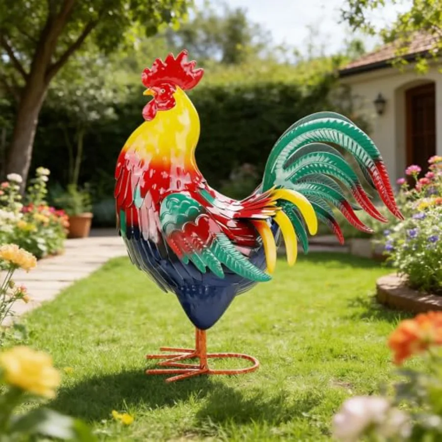 

Metal Rooster Garden Statue Outdoor Decor Yard 17 Chicken Statue Garden Decoration Large Animal Sculpture Chicken Themed Gift f