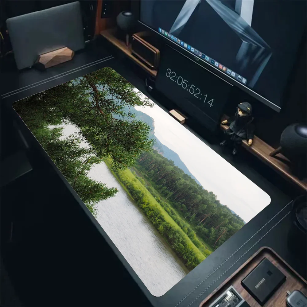 Nature River Forest Mountains Mousepad Mouse Mat Desk Mat With Pad Gaming Accessories Prime Gaming XXL Keyboard Pad