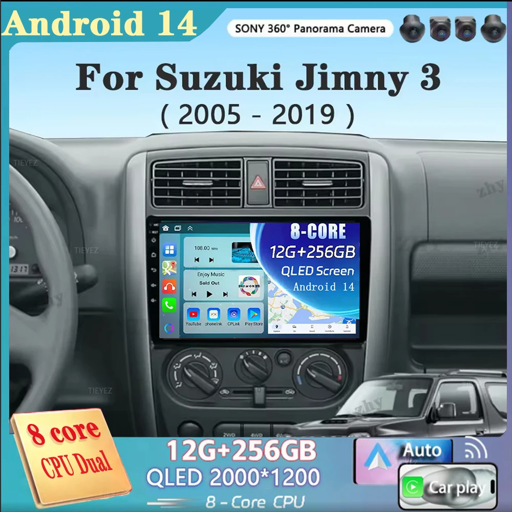 

Автомобильное радио Android 14 Carplay для Suzuki Jimny 3 2005-2019 навигация GPS мультимедийный плеер Wi-Fi + 4G стерео 2 DIN BT 360 камера