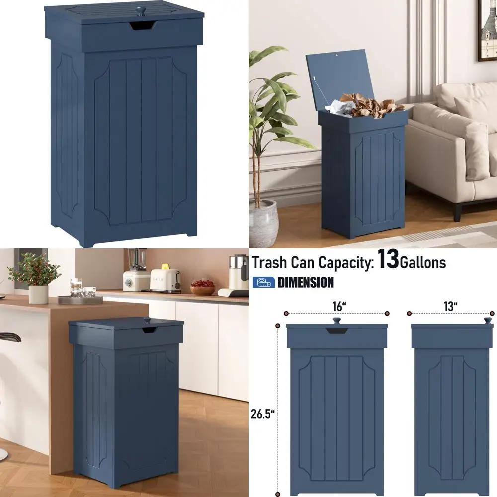 

Large Capacity 13 Gallon Kitchen Trash Can with Wooden Recycling Bin and Dog-Resistant Design for Home Use