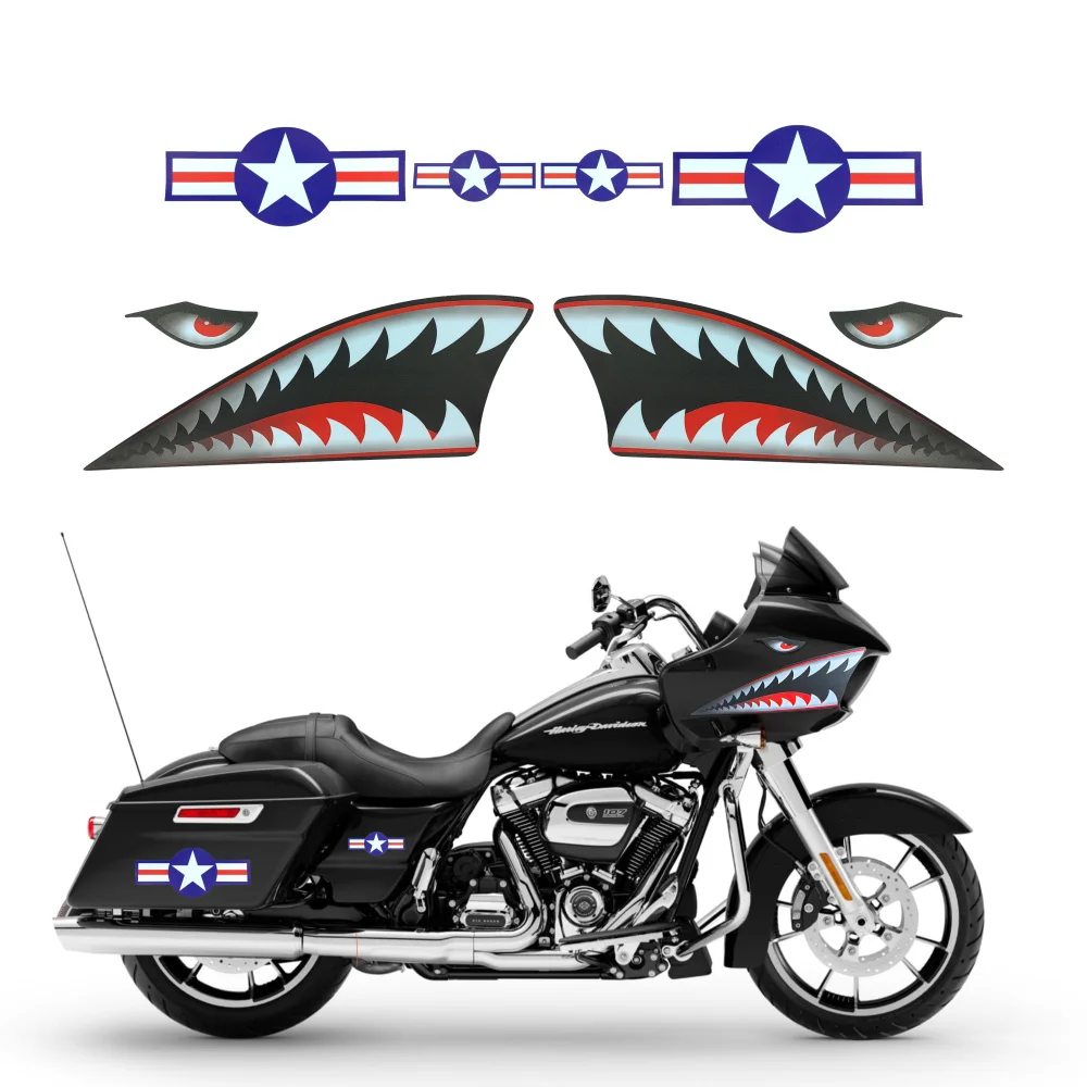 

WWII Air Force Shark Mouth Decal Star vinyl stickers For Harley Touring Road Glide 2015 to 2023