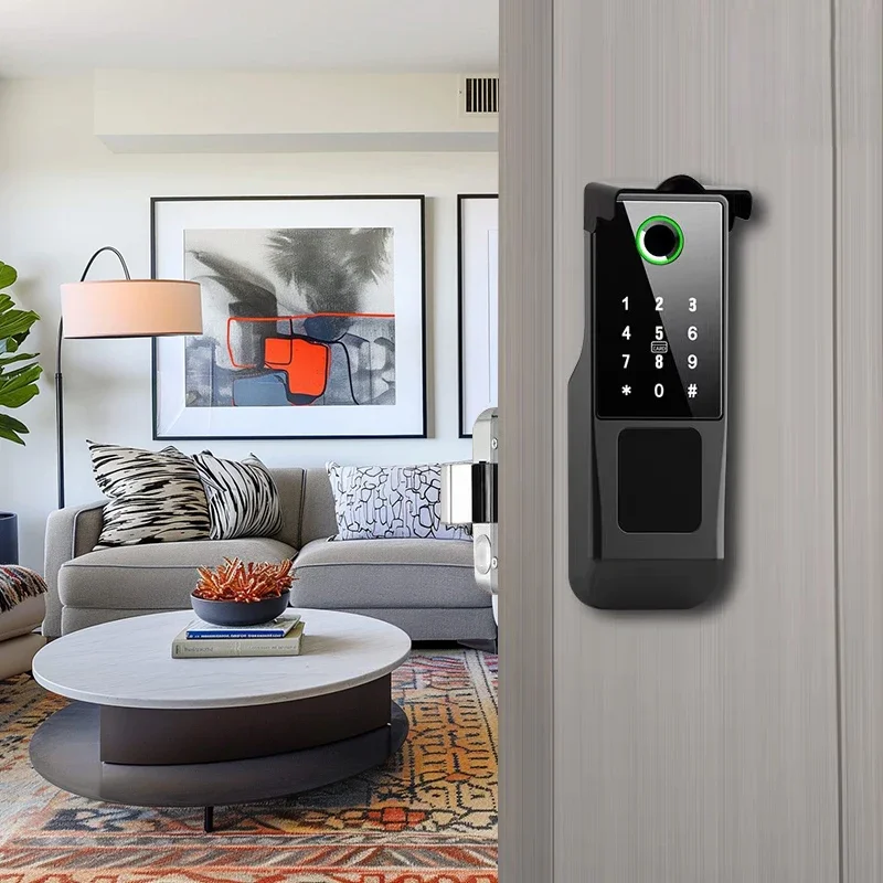 Outdoor Double Security Front Waterproof Digital Biometric Fingerprint Smart Ttlock Keyboard Rim Lock Remote for Wooden Door