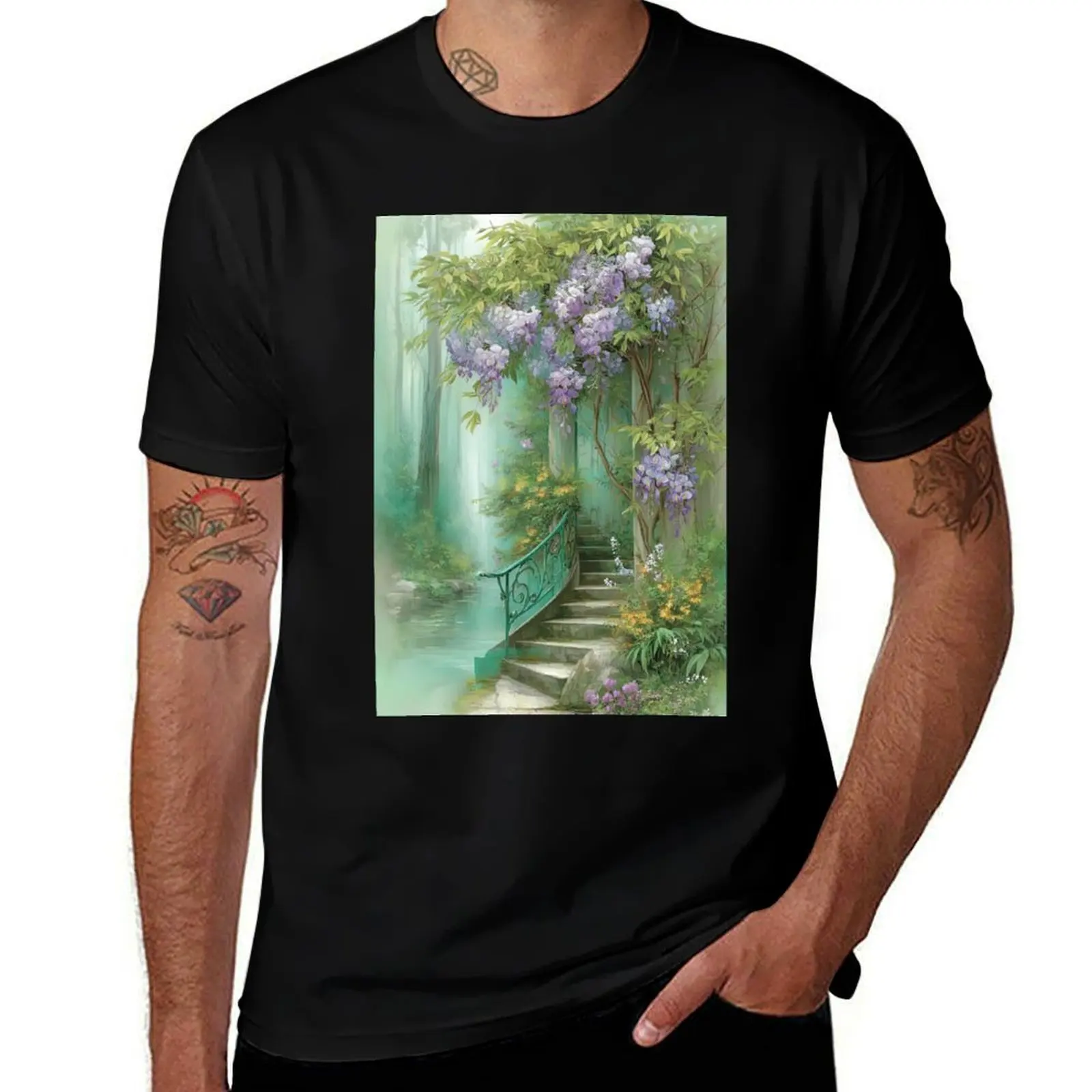 

Wisteria Pathway: футболка An Enchanted Ascent, топы в стиле аниме, летняя одежда, быстросохнущие толстовки, мужские
