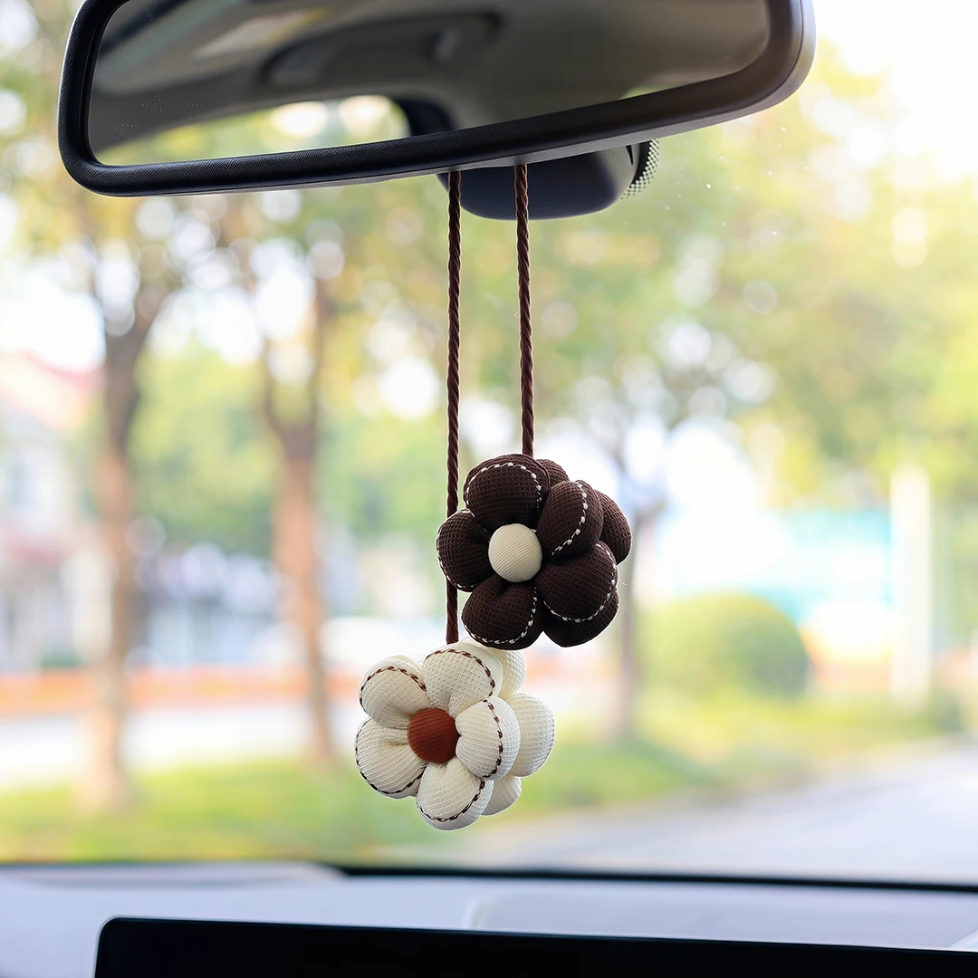 

1/2PCS Cute Handmade Flower Car Rearview Mirror Hanging Ornament Sweet Boho Style Car Interior Decor Pendant For Women