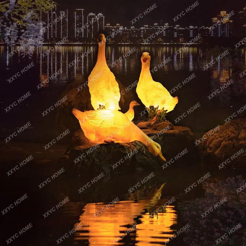 LED Luminous Duck Riverside Flowing Water Ornaments Lights Outdoor Garden Park Simulation Animal Landscape Villa Garden Lamp