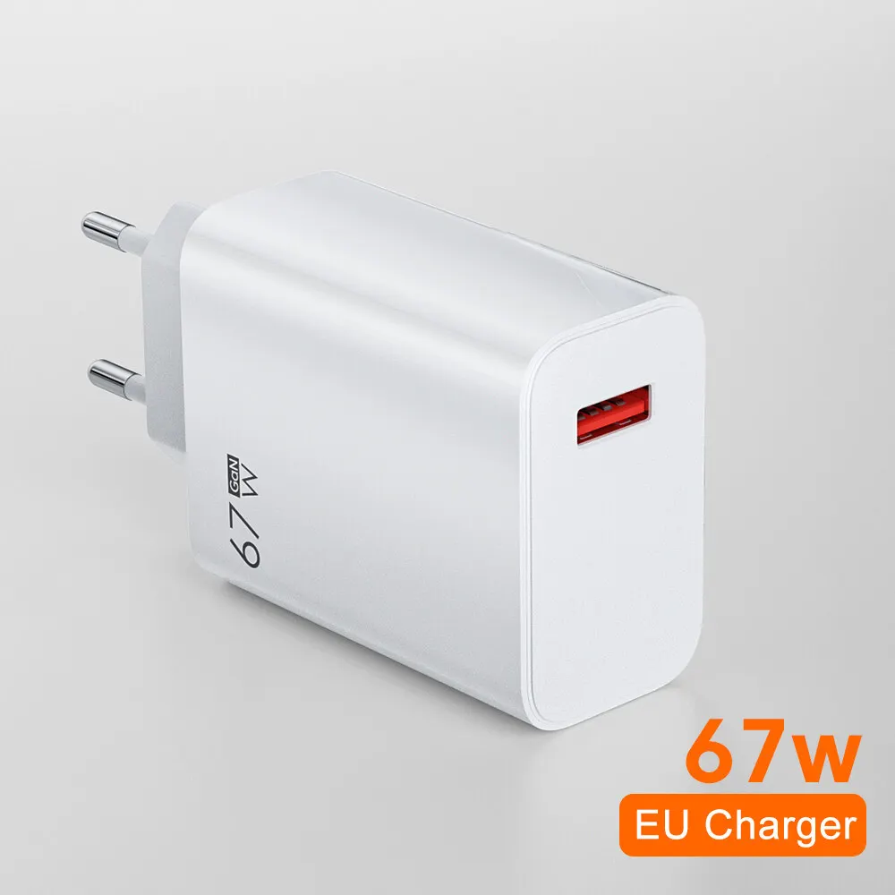 67w USB Super Fast Charger Power Adapter 6A Type-C Cable Quick Charge EU US UK Plug For Xiaomi Samsung Huawei Fcp Oppo Vooc