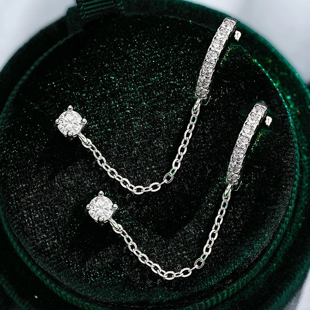 Lumira Platinum PT950 Creative Single-Row Moissanite Hoop Earrings Fringe Statement Stud Earrings
