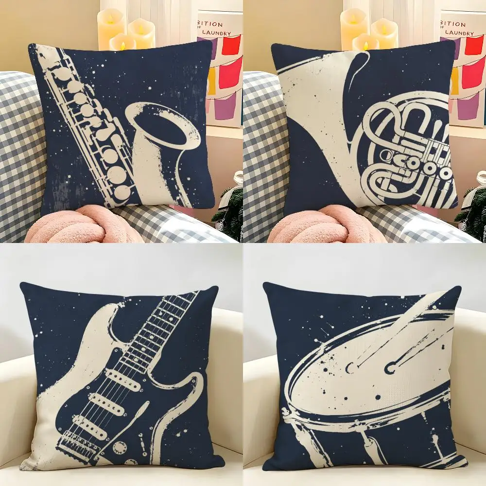 Musical Boho Jazz Cushion Cover Natural Linen Organic Fabric Double-Sided Printing Breathable Perfect For Home Decor