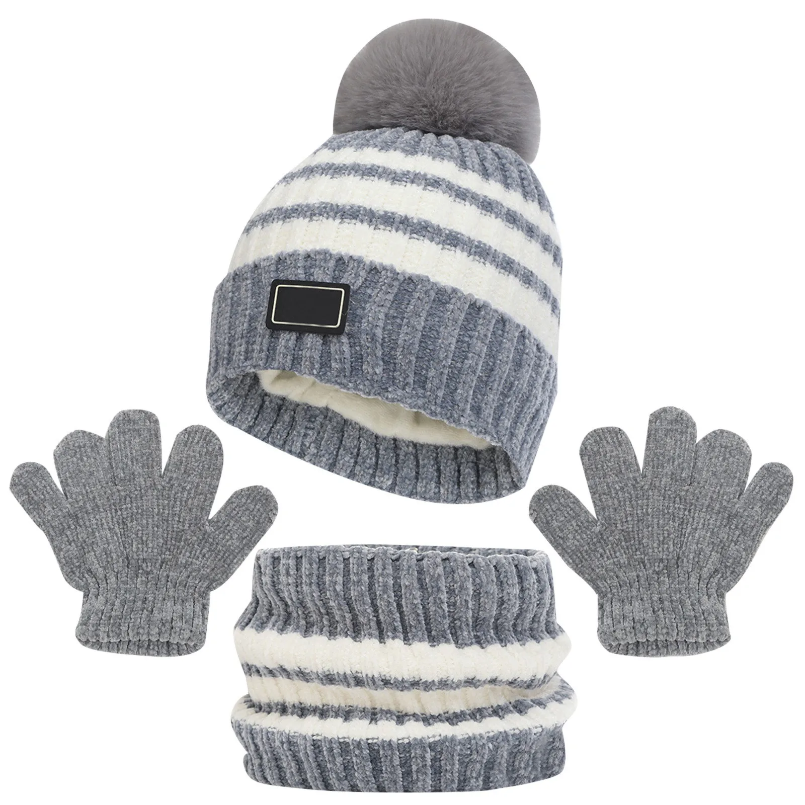 3 Stuks Winter Baby Muts Sjaal Handschoenen Set Effen Kleur Peuter Muts Schattige Pompom Gebreide Hoeden Outdoor Warme Baby Accessoires 1-5y