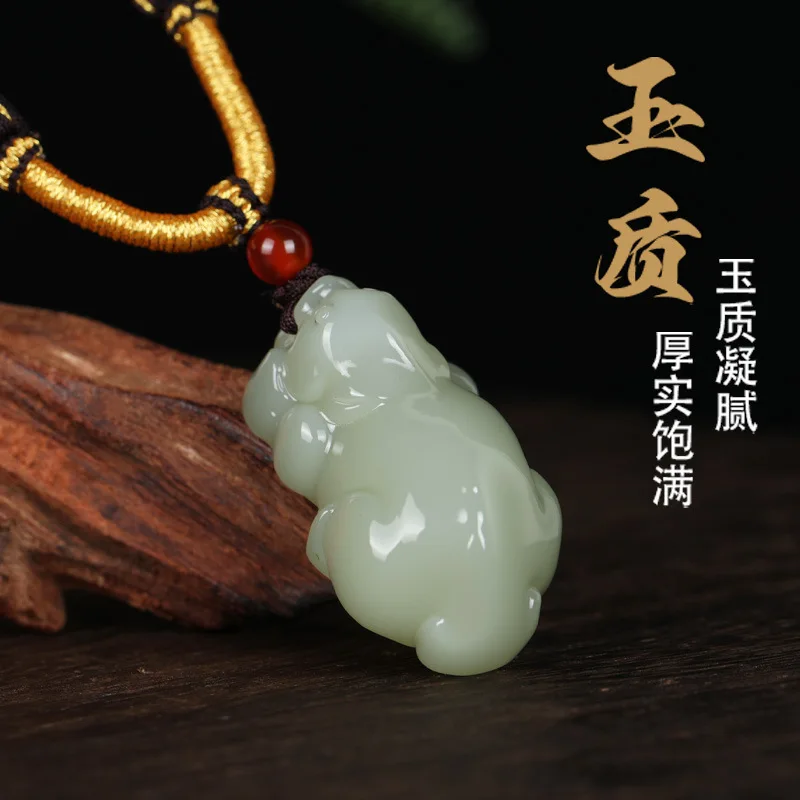 Natural Hetian Jade Pixiu Pendant Light Cyan Hand Carved Jade Drop for Men and Women Zodiac Pixiu Hanging Ornament Gifts