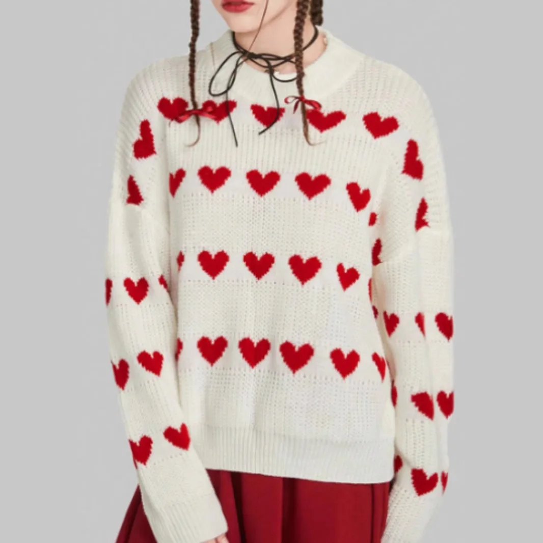 Pull Jacquard en forme de cœur pour femme, pull tricoté en fibre Coolmax, en forme de tead brillant, pour l'hiver, 2025