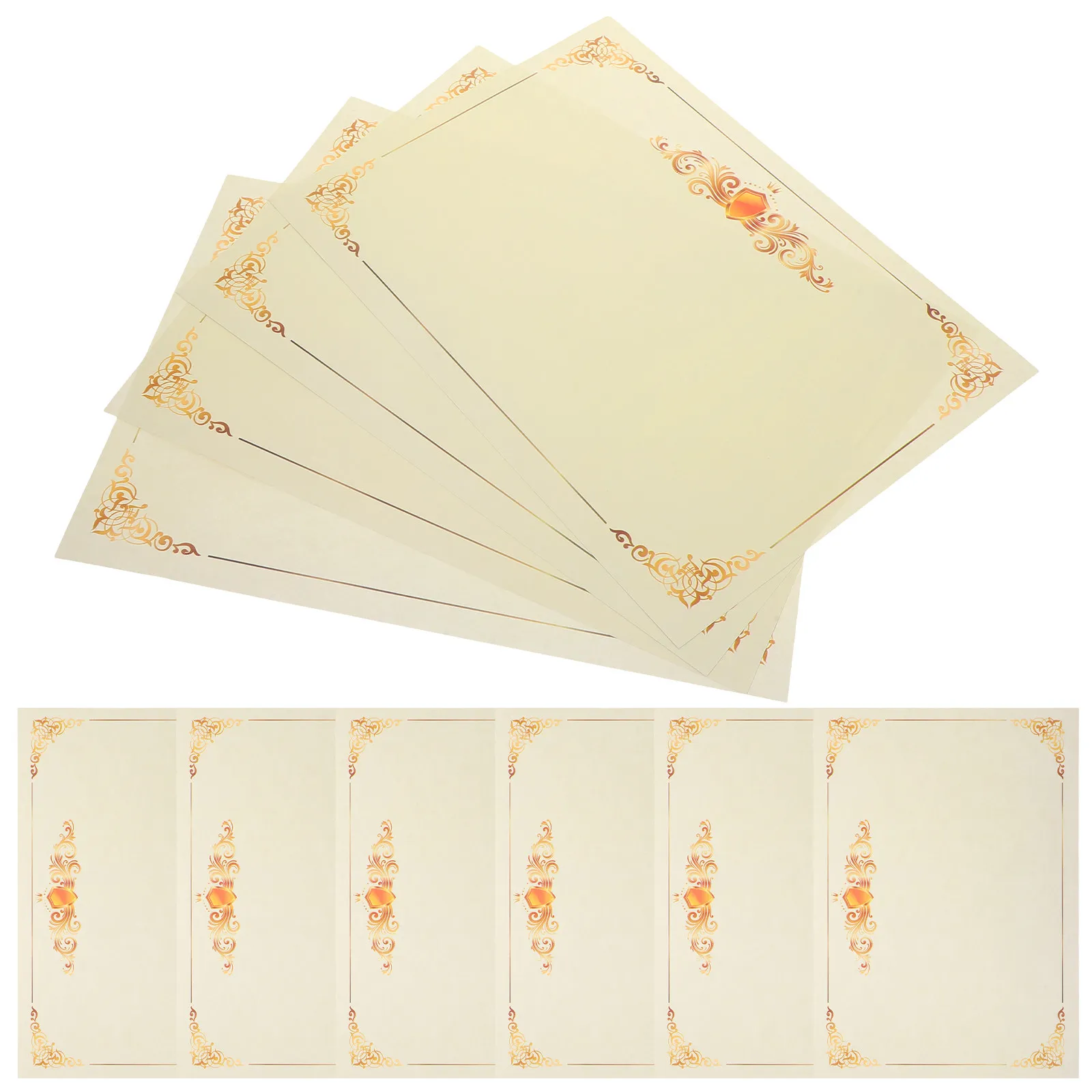 100Sheets Blank Certificate -Side Offset Floral Border Decorative Inner Core Paper for Awards Graduation Diplomas