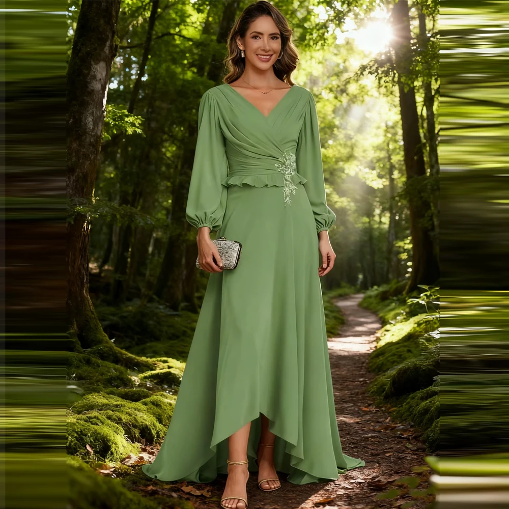 Robes mère de la mariée personnalisées en dentelle pour femmes, manches longues, col en V, robes de soirée de mariage formelles