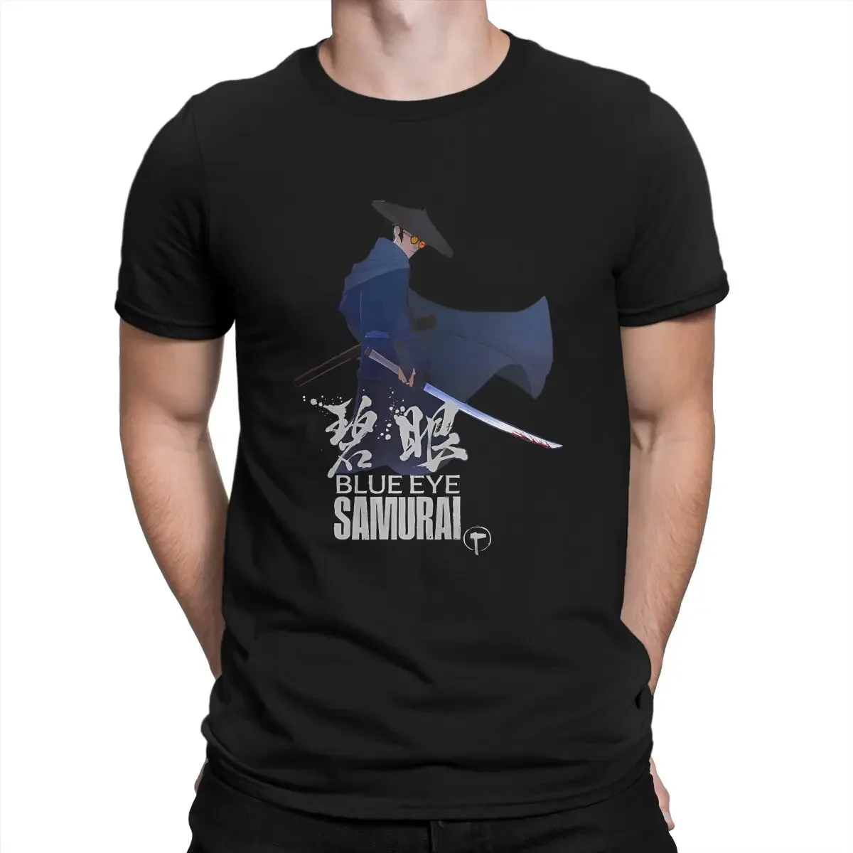 Hip Hop Gift Clothes Streetwear B-Blue Eye Samurai Cartoon Creative TShirt for Men Samurai Blue Cape Round Collar Basic T Shirt