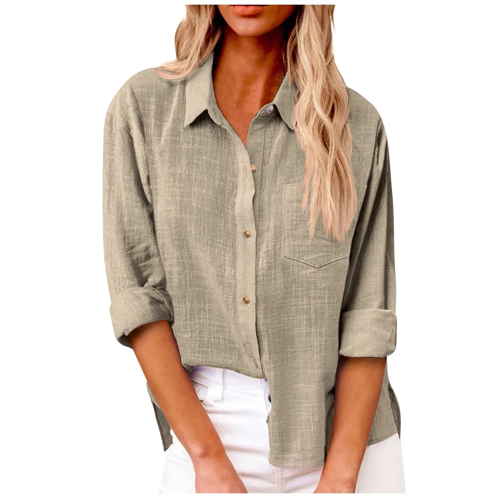 New Women\'s Print Shirt 2024 Spring Autumn Solid Color Long Sleeve Button Turn-down Collar Loose Shirt Casual Large Size Shirt