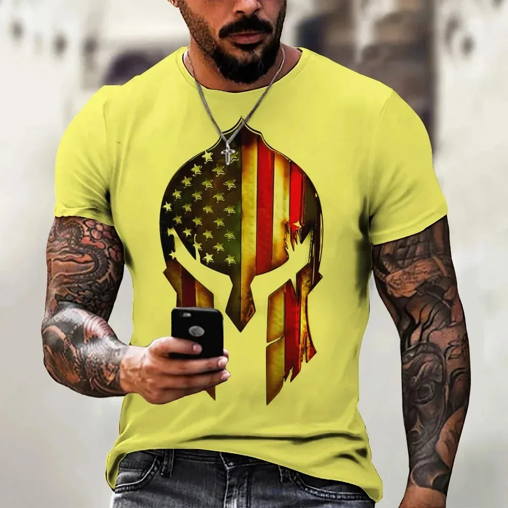 Vintage Men Short Sleeve Tshirt Spartan Knight 3d Printing Graphic Daily Street Summer Oversized Tops Male Shirts T Clothing2