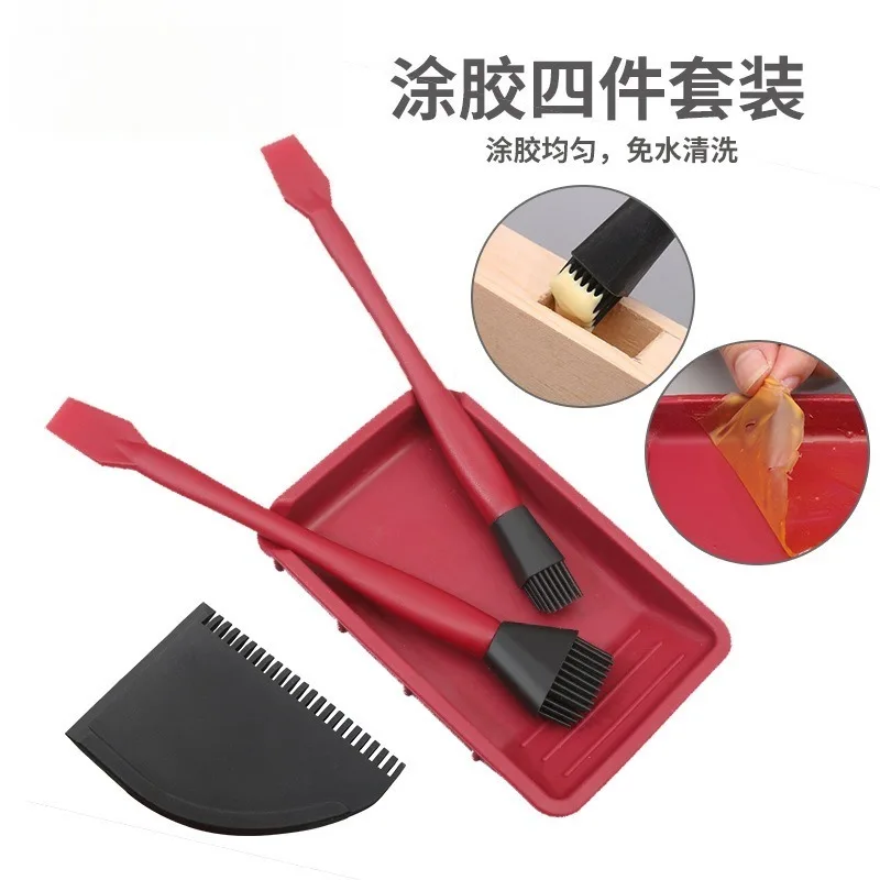 Silicone Brushes Set of 4, Soft Silicone & Bristle Glue Applicator, Woodworking Latex & White Glue Brush for Wood Repair