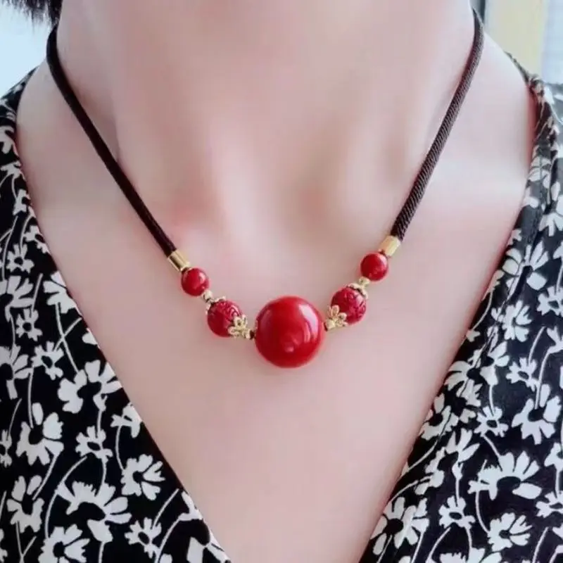 Cinnabar bracelet, purple gold sand, red sand, Wanfu beads, natural cinnabar collarbone chain, available for live streaming