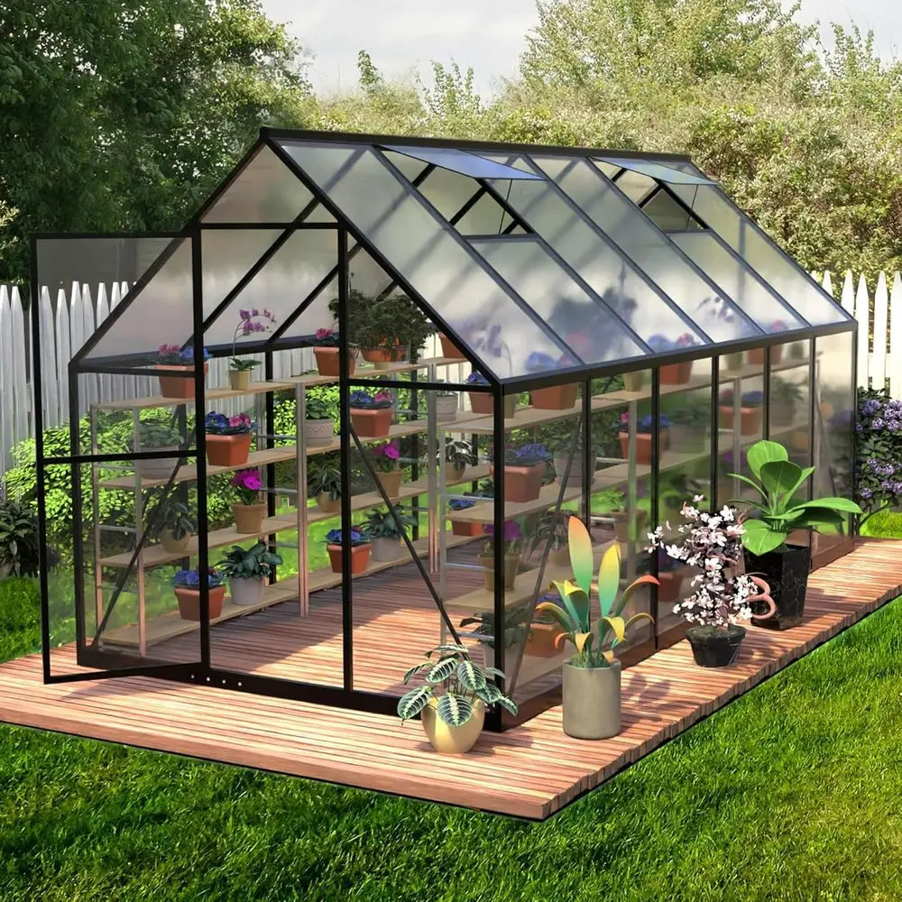 

Durable 6ft x 12ft Polyethylene Greenhouse with Lockable Entrance for Year-Round Gardening