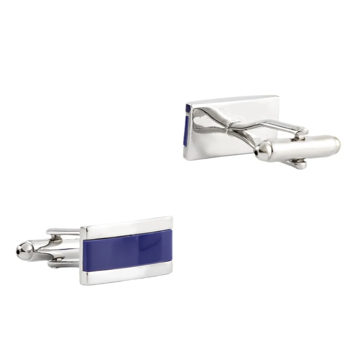 

New Rectangular Blue Accessories Electroplated Silver Cufflinks, Men's French Shirt Cufflinks