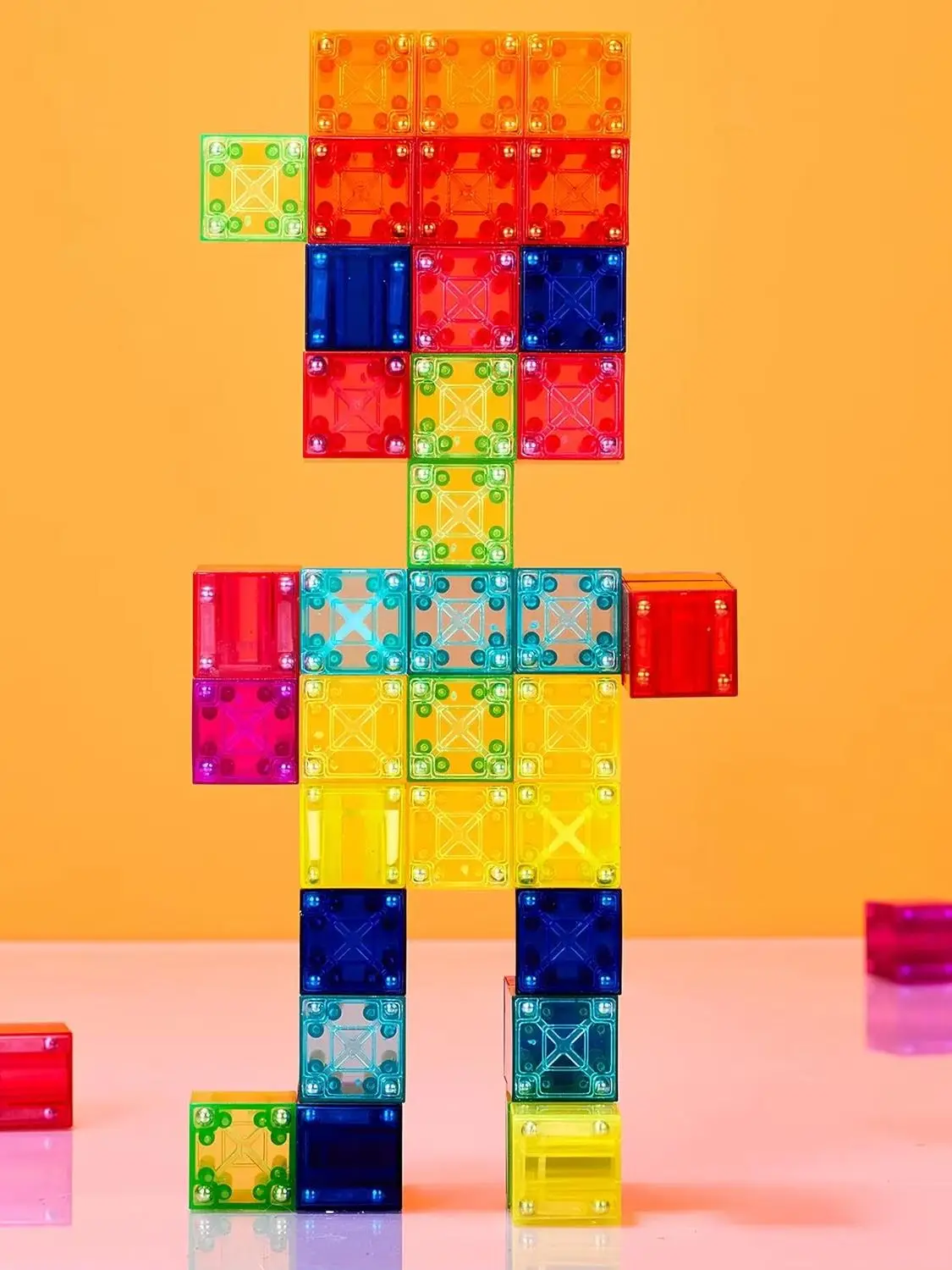 مكعبات بناء مربعة مغناطيسية شفافة 64 قطعة ألعاب مربعة مغناطيسية للأطفال لعبة مغناطيسية لبنات البناء هدية عيد ميلاد