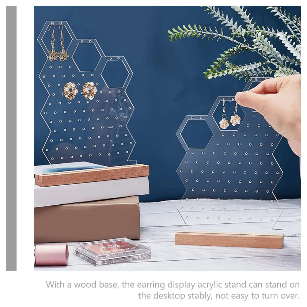 

Acrylic Earring Display Stand Holder with Wood Base Desktop Organizer for Earrings Storage Jewelry Retail Rack Clear Acrylic Ear
