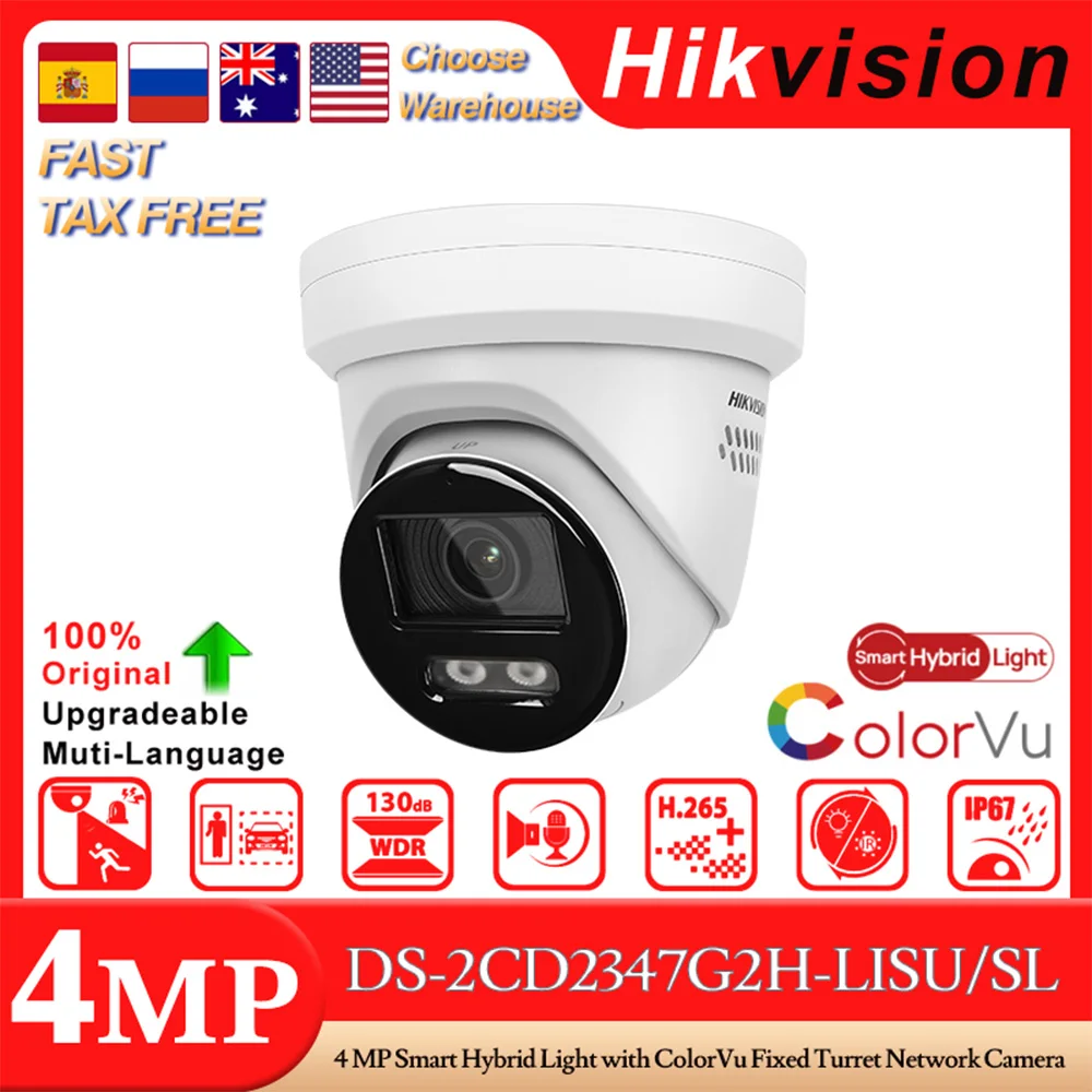 

Hikvision Original DS-2CD2347G2H-LISU/SL 4 MP POE Smart Hybrid Light with ColorVu Fixed Turret Network Camera 2-way Audio H.265+