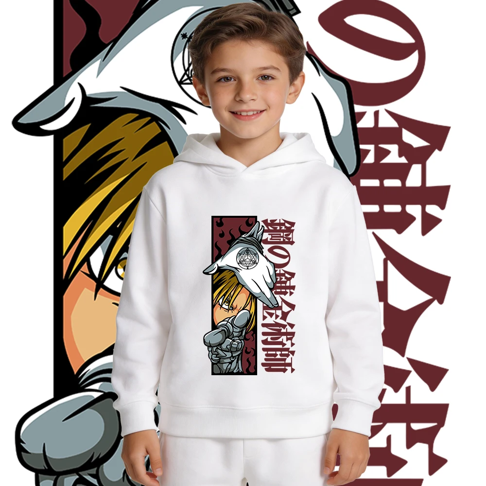 Fullmetal Alchemist Edward Anime Print Hoodie for Boys Girls Kids Fleece Lined Warm Pullover Fall Winter Clothes