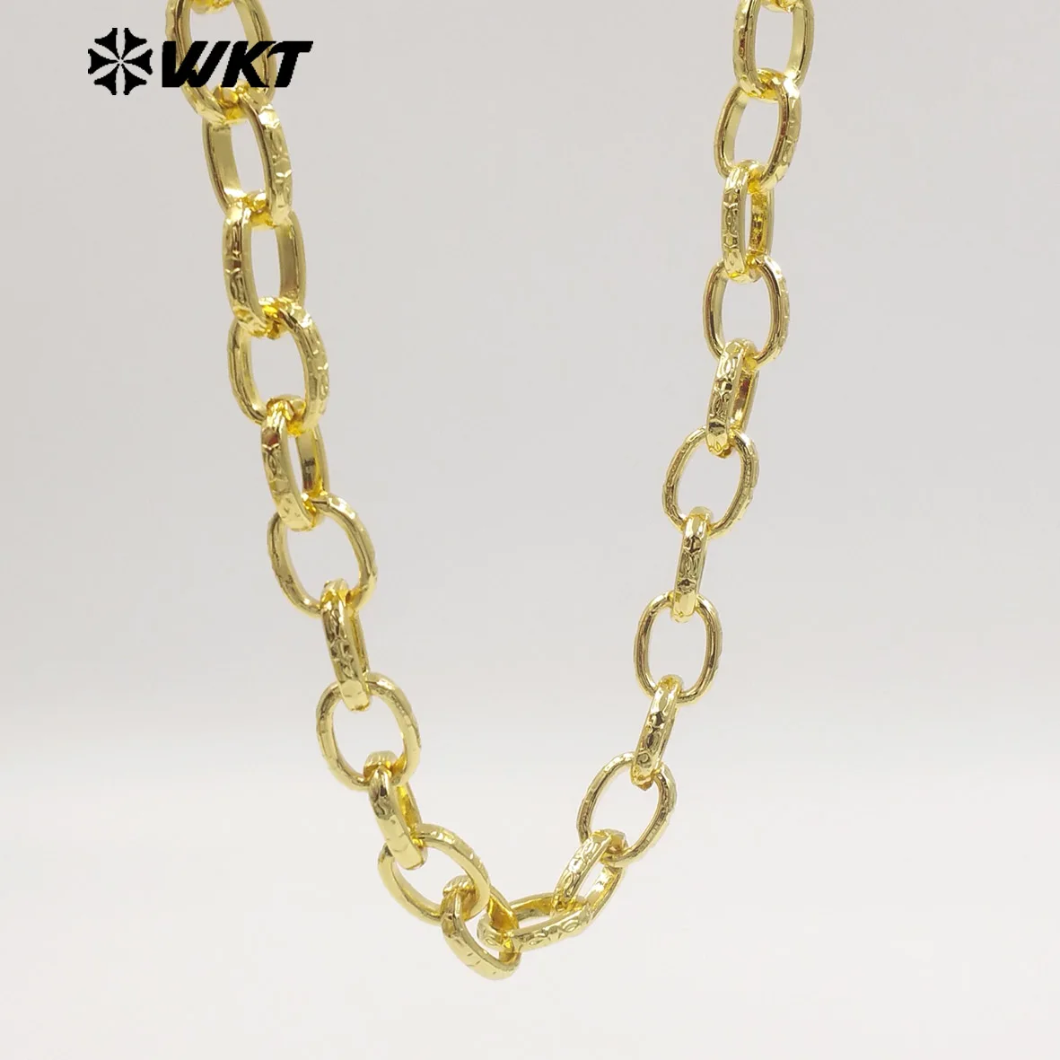 WT-BC267 New Arrival Yellow Brass Gold Plated Round Carved Patterns Metal Chains For Simple Style Necklace Bracelets Making