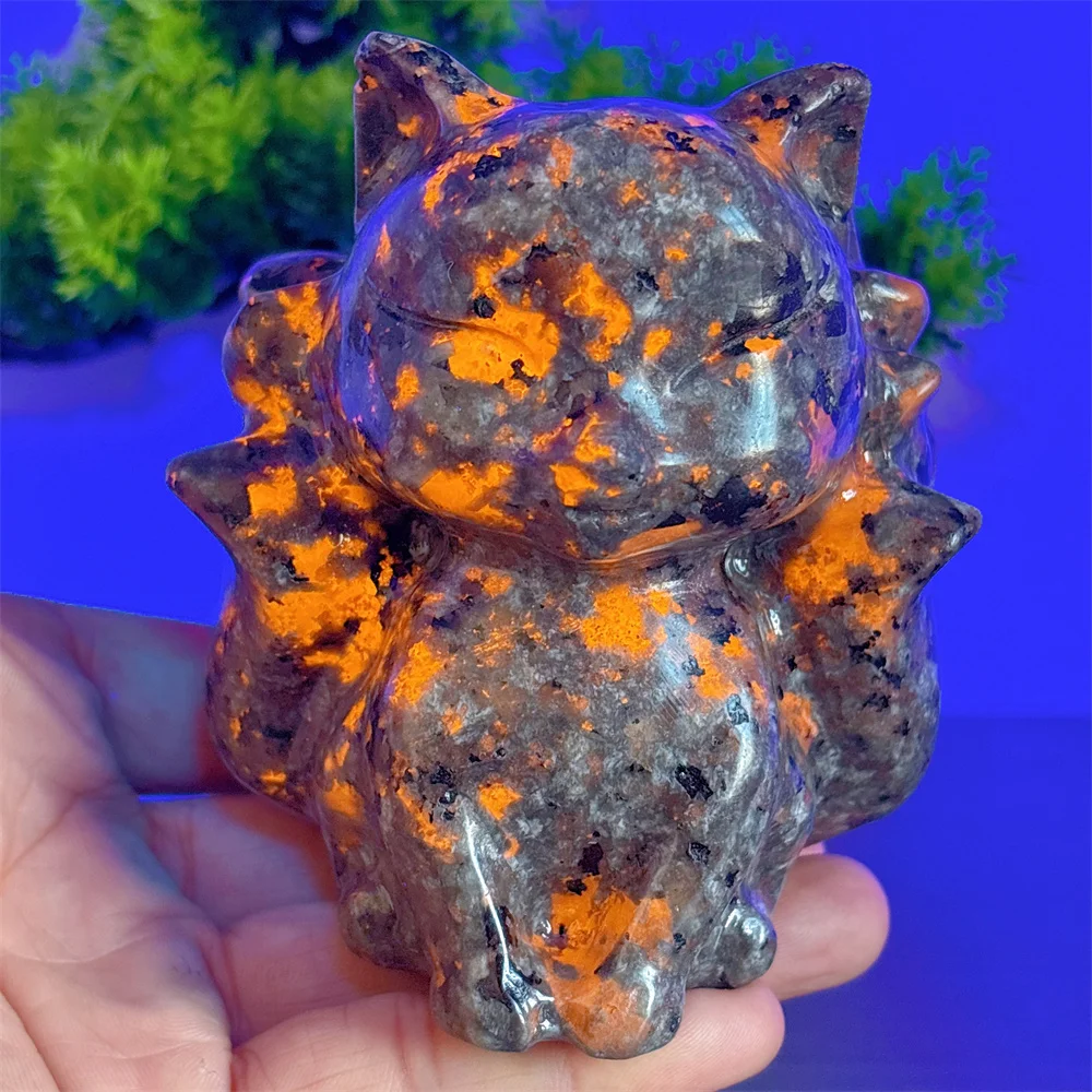 Yooperlite Nine-Tailed Fox Natural Crystal Home Decoritems Room decor Luck Quartz Stone Garden Reiki Healing Energy Love Gifts