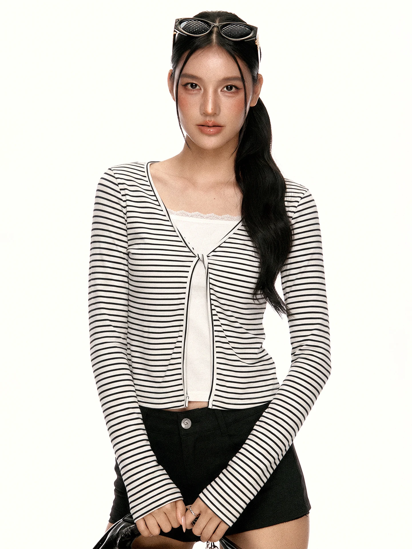 Aaisup Korean Style Slim Fit Striped Long Sleeve T-Shirt Women's Initial Autumn Design Spicy Girl Base Layer Top