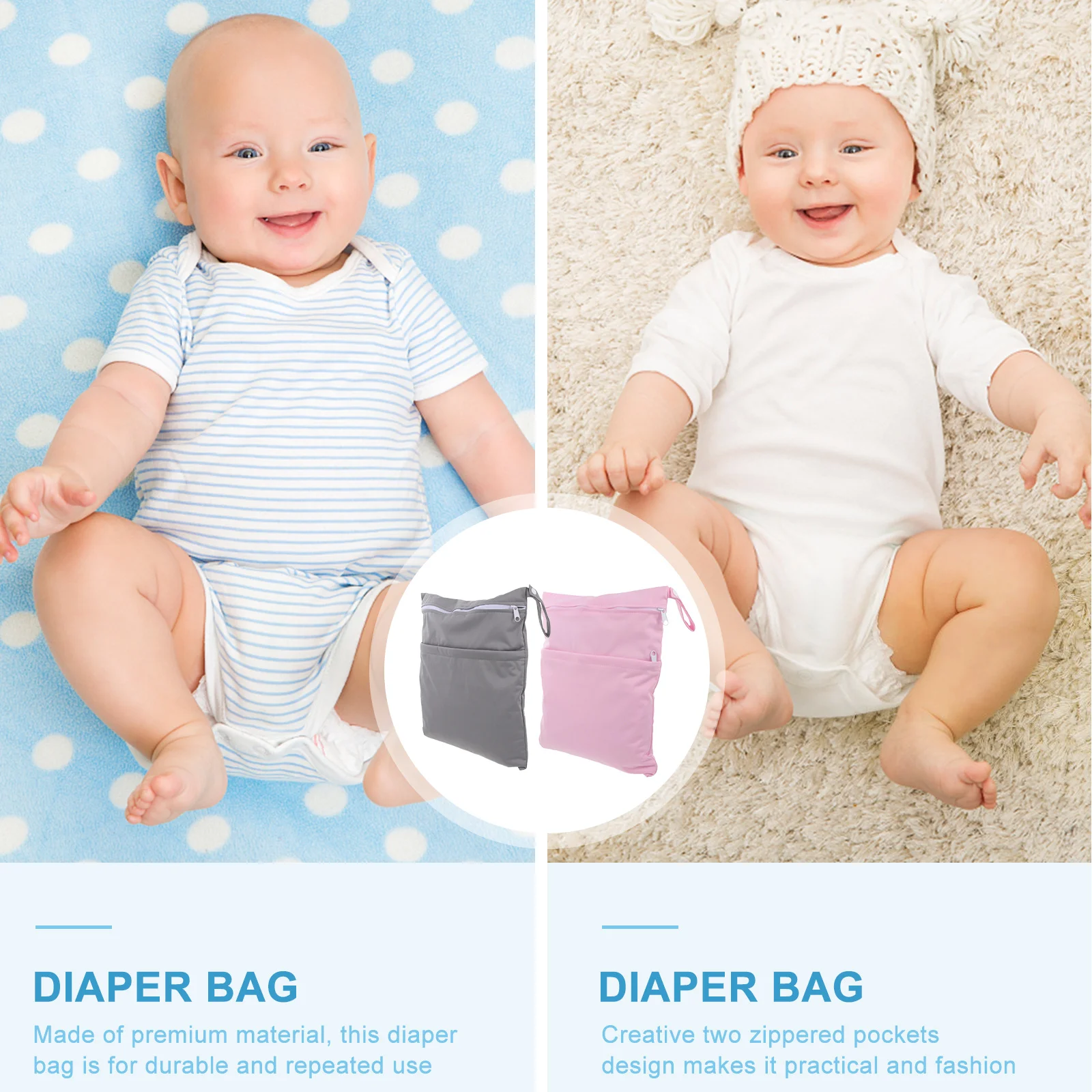 

2Pcs Baby Diaper Storage Pouch Waterproof Cloth Organizer Two Zippered Pockets Lightweight Portable Diaper Organizer for Infant