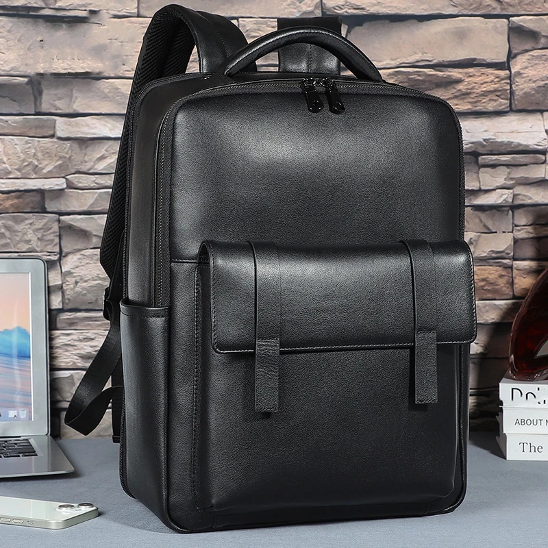 New Design Luxury Business Backpack For Men Genuine Leather 15.6 Laptop Backpacks Travel Rucksack Schoolbag Mochila Bagpack Boys