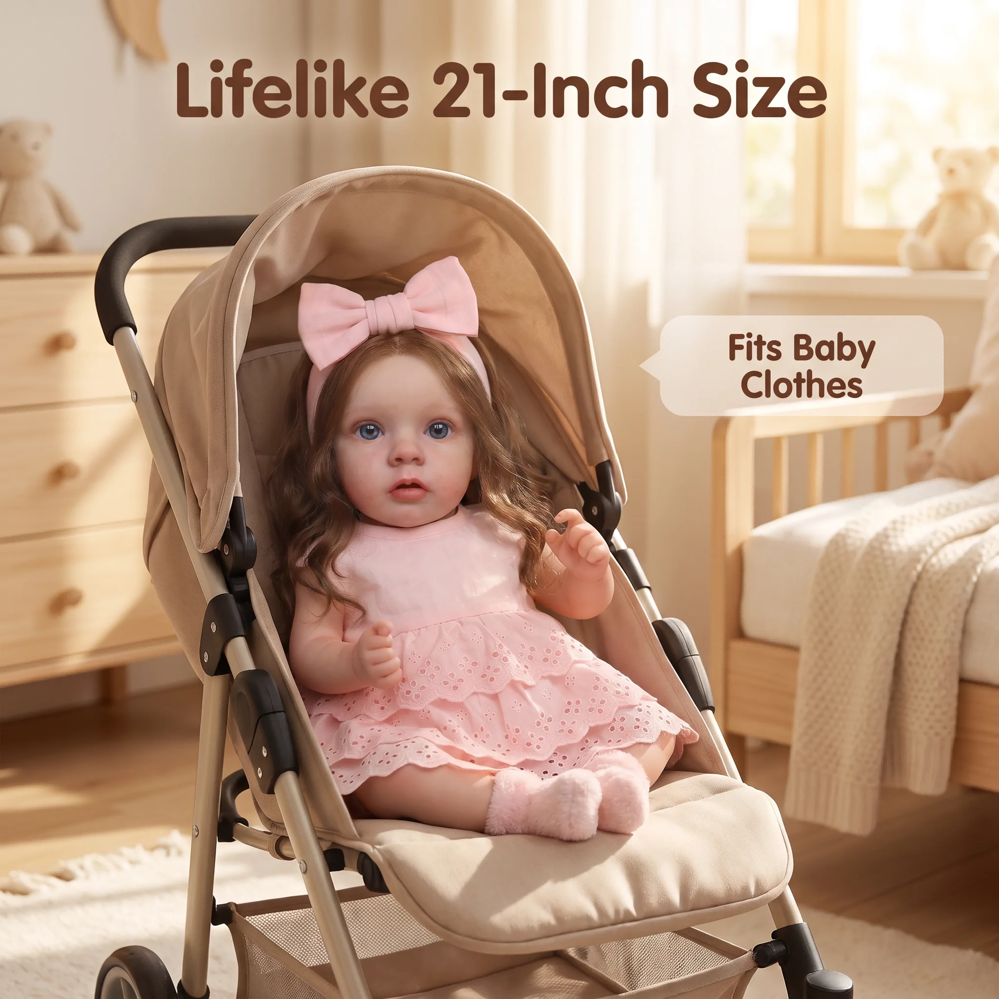 NPK 21 Zoll Hochwertige, bereits fertig bemalte, handgefertigte Reborn-Babypuppe Missy, lebensecht, weiche Haptik, 3D-Haut, sichtbare Adern – Detail 1