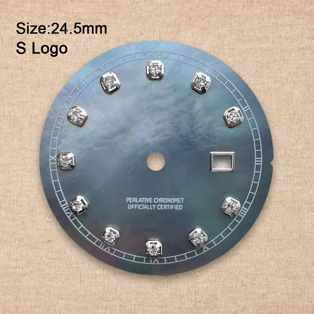 New 24.5mm S Logo Diamond Shell Dial Fit NH05 Japan Movement  Watch Modification Accessories
