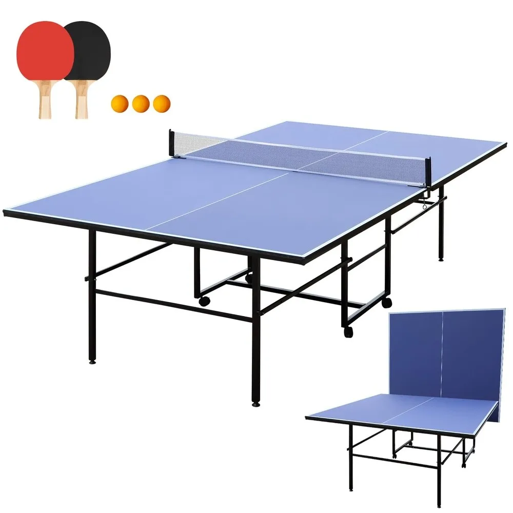 4.5/6ft/9ft Mid Size Portable Ping Pong Tables Set Foldable Table Tennis Table with Net 2 Paddles & 3 Balls Multi Use