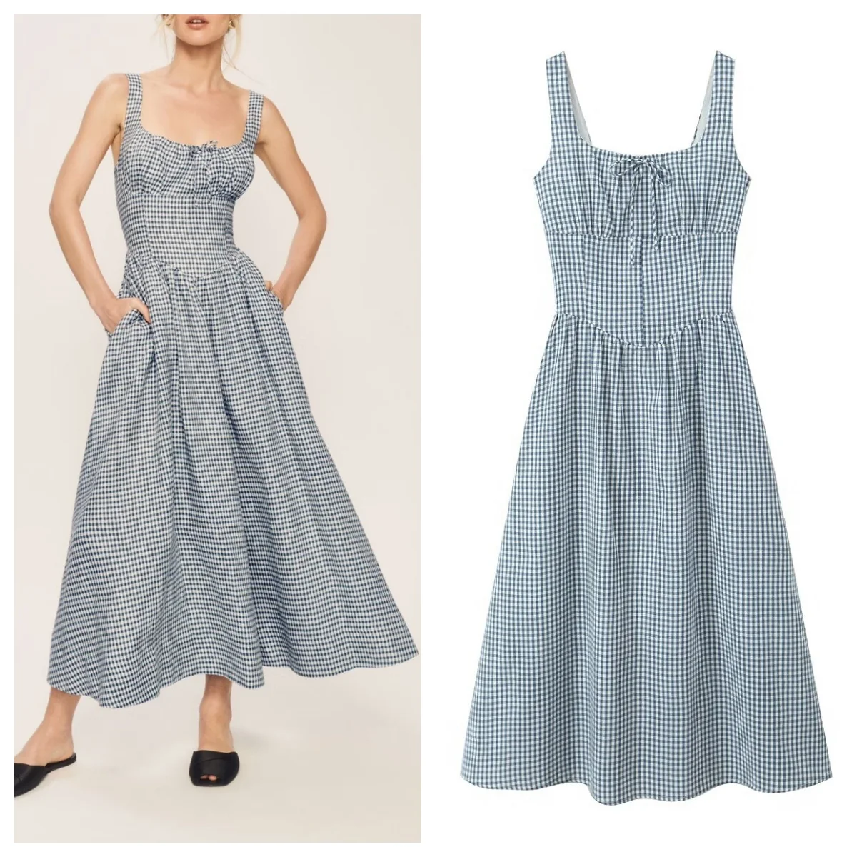

French retro waist slimming plaid suspender dress for women summer fashion temperament all-match A-line big swing skirt