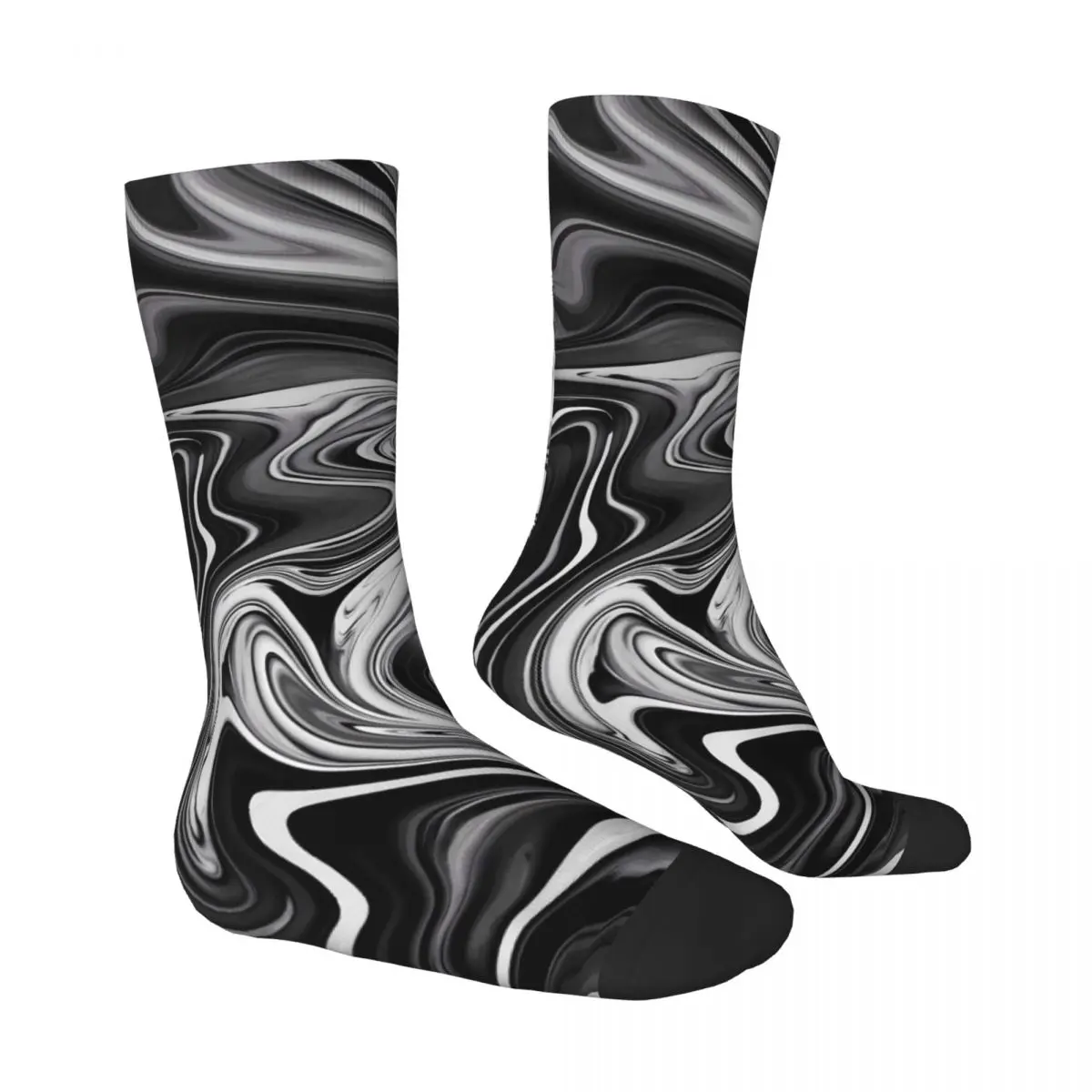 Elegant Marble Socks Black White Liquid Fashion Stockings Autumn Non-Slip Women Socks Comfortable Graphic Running Socks