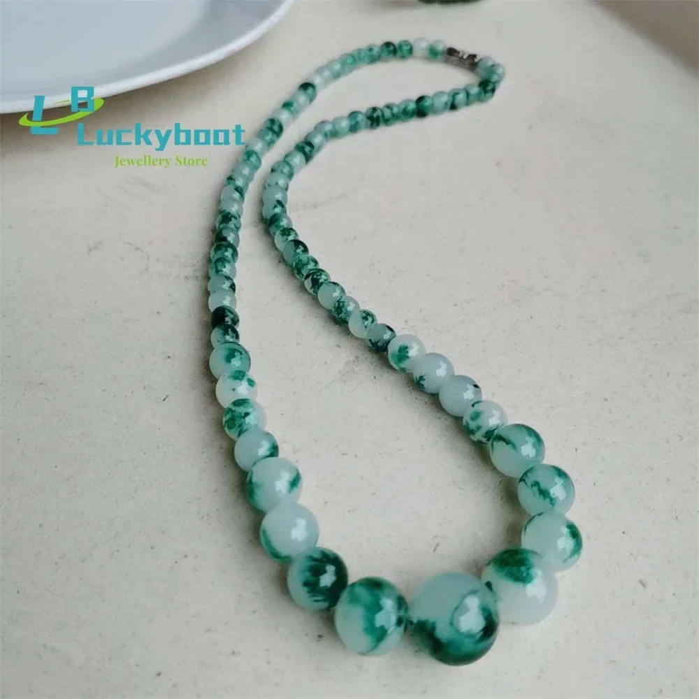 Jade Necklace Emerald Floating Flower Color Women's Jade Tower Chain Gift Jewelry