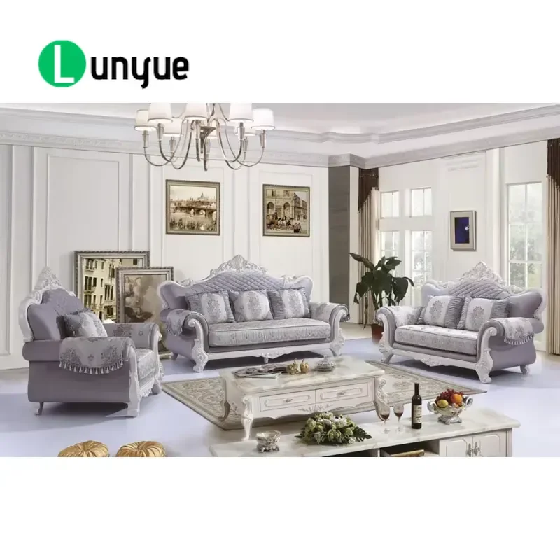Large Fabric Wooden European Home Classic High Quality Soft Armrest Luxury Living Room Furniture Set Sofa