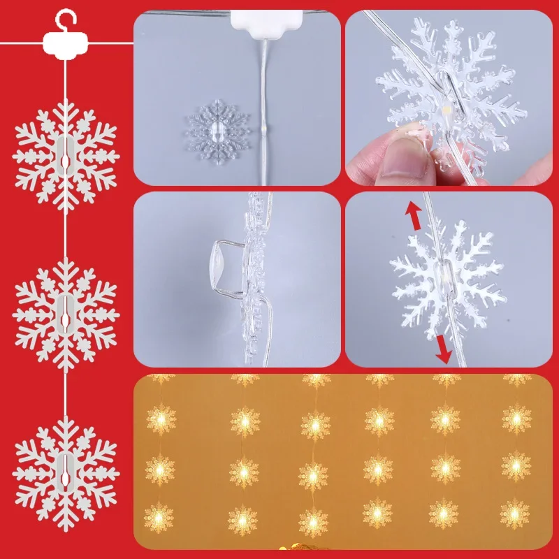 3M Snowflake Star Christmas LED Curtain Light String USB Remote Control Window Garland Lamp Christmas Home Decoration Navidad